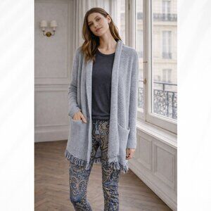 Free People Love Me Tender Cardigan Sweater Blue Hooded Fringe Slouchy Boho